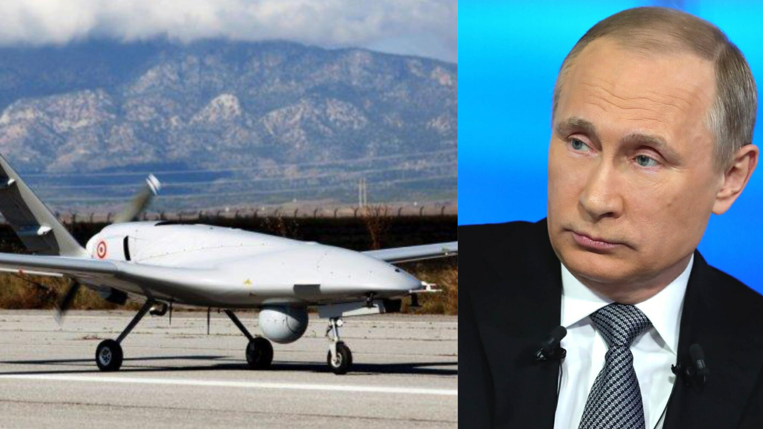 Kolase Drone Bayraktar vs Presiden Rusia Vladimir Putin